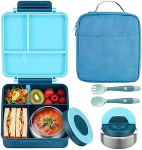Itslife Bento Lunch Box for Kids with 8oz Soup Thermo&Lunch Bag, Leak-Proof Lunch Food Containers with 4 Compartment, Hot Food Insulated Food Jar for Kids School (Blue)