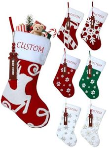 Custom4U Personalized Christmas Stockings with Names Embroidered Knitted Family Stocking for Kids 18.9" Hanging Home Fireplace Green Red Wihte Party Xmas Decorations Gifts 6PC