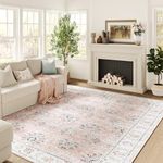 JINCHAN Area Rug 6x9 Rug Pink Vintage Floor Mat Indoor Thin Rug Floral Print Carpet Foldable Rug Retro Accent Rug Farmhouse Non Slip Dining Room Living Room Bedroom Office