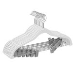 SONGMICS Trouser Hangers, Set of 10 Velvet Hangers with Adjustable Clips, 42.5 cm Long, Non-Slip, Space-Saving, for Skirts, Coats, Dresses, White CRF012W10