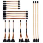 18Pcs 3-Pin JR Servo Extension Cable,1 JR Male to 2/3 Female JR Y Harness Servo Cable & 3.93" 5.9" 11.8" JR Extension Wire for RC Cars Trucks Airplanes Servo Receiver Connection,5 Styles