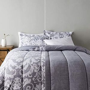 Amazon Basics Ultra-Soft Light Weight Microfiber Reversible Comforter 3 Piece Bedding Set, King, Gray Medallion