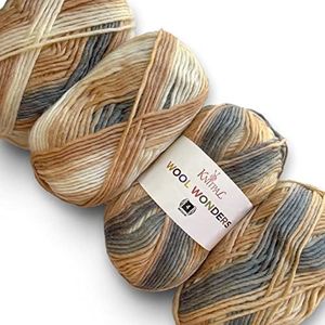 Wool Wonders Yarn for Crocheting, 4 Skeins, 640Yds/400G, Free Patterns - Wool Yarn for Knitting - Aran/Heavy #4 Medium Worsted Weight - Neutral Beige