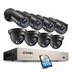 ZOSI 3K Lite Security Camera System Outdoor,8pcs 1920TVL 1080P Home Surveillance Cameras,80ft Night Vision,Remote Access,8 Channel H.265+ 5MP Lite CCTV DVR with 1TB Hard Drive for 24/7 Recording