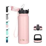 GOPPUS 600ml/20oz Stainless Steel Water Bottle with Straw Insulated Sports Bottle Cold Flask with Straw Double Walled Flip up Metal Water Bottles Leakproof Water Bottle for Gym Sports