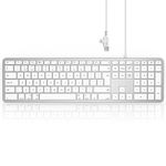 Seenda Wired Keyboard for Mac OS, Slim External Full-size Keyboard with Numeric Pad & USB A and Type C 2-in-1 Connector for Apple Mac, iMac, MacBook Pro/Air/Mini, UK Qwerty Layout - White and Silver