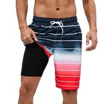 Arcweg Mens Swimming Shorts Long Swimming Trunks with Compression Liner 2 in 1 Swim Trunks with Zipper Pockets Quick Dry Men's Swim Shorts Double Layer Black to Red L(UK