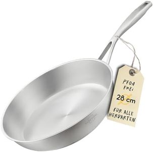 SILBERTHAL Edelstahl Pfanne Unbeschichtet - Induktion - Profi Bratpfanne 28cm - Röstaromen - Ofenfest