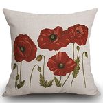 Smooffly Cushion Cover 18x18 inch Oil Painting Beautiful Plant Flowers red Poppy Throw Pillow Case Linen Square Throw Pillow Cover for Living Room Sofa Couch Bed Pillowcase 45cm x 45cm