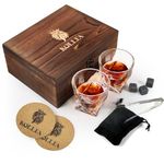 Whiskey Stones Gift Set, Kollea Whiskey Glass and Stones Set with 2 Whiskey Glasses and 8 Granite Whiskey Stones Ice Cubes in Wooden Gift Box, Whiskey Lovers Gifts for Men, Dad, Boyfriend