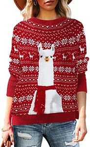 Viottiset Women Ugly Christmas Sweater 2023 Funny Animal Pattern Knit Pullover Crew Neck Long Sleeve Sweaters Ruby S