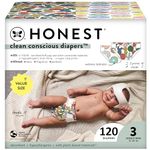 The Honest Company Clean Conscious Diapers | Plant-Based, Sustainable | Cactus Cuties + Donuts | Super Club Box, Size 3 (16-28 lbs), 120 Count