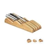 Relaxdays , flat, HxWxD 40 x 12 x 5 cm, natural knife block drawer, lying, bamboo, for 9 knives, HBT 40 x 12 x 5 cm, drawer insert