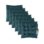 Civkor Chair Cushions Pads for Dining Chairs, Dark Green Seat Cushions with Ties for Office Chairs, Carpeted Floors, Hardwood Floors, 6 Piece 100% Polyester Cover Chair Cushions,16x16 Inch