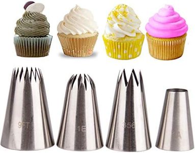Piping Tip Set,MKNZOME 4 Pcs Stainless Steel Icing Frosting Tips DIY Baking Tools for Cake Cookies Dessert Pastry Decoration