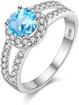 Uloveido Women Silver Color Round Cut Simulated Blue Aquamnarine Anniversary Rings Split Shank Promise Rings Her Valentine's Gifts for Women Girl Girlfriend (Blue, Size 6) J510