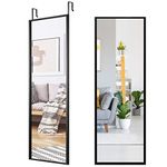 COSTWAY Over The Door Mirror, Full Length Hanging Mirrors with Adjustable Hooks, Wall Mounted Dressing Mirror for Bathroom, Bedroom and Wardrobe, 108 x 36cm (Black)