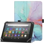 HoYiXi Universal Case for 7-8 inch Tablet Fire HD 8 2020/2022 & Fire HD 8 Plus 2020/2022 with Stand Folio and Hand Strap Protective Cover for 7"-8" Samsung Lenovo Android Tablet - Blue Marble