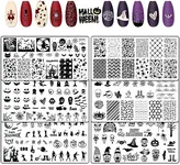 Hying 6pcs Halloween Nail Art Stamping Plates for Women Nail Art, Stainless Steel Jack-o'-Lantern Skull Nail Plates Template Set for DIY Halloween Decoration Spooky Spiderweb Stamp Templates Kit