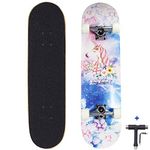 Dreambeauty 31x8 Inch Pro Skateboard Complete,7 Layer Maple Wood Double Kick Concave Skateboards, Tricks Skateboards for Teens, Beginners, Girls, Boys, Kids, Adults (Unicorn)