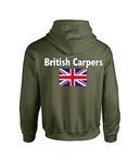 British Carpers Hoodie, Carp Fishing Clothing, Printed Front and Back, Olive Green Tones (as8, alpha, x_l, regular, regular)