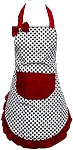 Hyzrz Lovely Lady Dot Flirty Canvas Funny Apron Restaurant Kitchen Aprons for Women Girls with Pocket