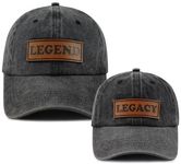 Goyklrb 2PCS Legend and Legacy Baseball Cap for Dad Son, Adjustable Cotton Leather Patch Parent-Child Hat, Embroidered Black, One Size