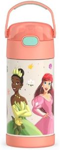 THERMOS FUNTAINER Water Bottle with Straw - 12 Ounce, Princesses - Kids Stainless Steel Vacuum Insulated Water Bottle with Lid