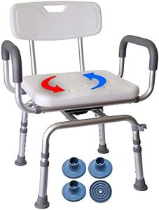 360 Degree Swivel Heavy Duty Shower Chair with Cushioned Armrests and Back Support,Pivoting Bathtub Seat,Rotating Shower Stool Height Adjustable,Tool-Free Assembly (Right Hand Handle Pullout)