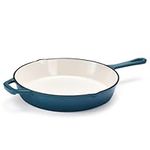 Bruntmor Cast Iron Pan 25cm - Cast Iron Skillet with Pour Spout, Round Frying Pan - Cast Iron Cookware, Crock Pot - Cooking Tools & Kitchen Essentials - Teal