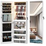 LVSOMT 3 LED lighting Jewelry Cabinet Wall/Door Mounted Jewelry Armoire with Full-Length Body Mirror 3 shelves 2 small drawers Lockable Storage Cabinet Dressing Body Mirror White