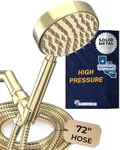 HammerHead Showers® ALL METAL LOW FLOW Handheld Shower Head with Hose and Brass Holder - POLISHED BRASS – Water Saving 1.75 GPM Detachable Shower Head - Adjustable Shower Wand Bracket & 6ft Hose