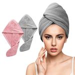 Fezora Hair Towel Wrap for Women (Pack of 2) | Quick-Dry Microfiber Hair Turban with Elastic Loop | Super Absorbent Hair Drying Towel for Ladies & Girls (Grey & Orange)