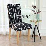 Lukzer 6PC Elastic Stretchable Dining Chair Cover Universal Protective Slipcover (Black & White Design/ 6Cover), Polyester