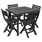 Large Black Square Garden Plastic Table & Chairs Patio Deck Side Snack Outdoor (4)