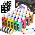 Shuttle Art Fabric Paint Permanent for Clothes, 24 Colours Fabric Paints in Bottles (60ml/2oz) with Brushes, Palette, Stencils, Non-Toxic Textile Paints for T-Shirt, Shoes, Bag, Jeans, No Heating Need