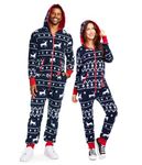 Tipsy Elves Blue Fair Isle Men's Pajamas Ugly Christmas Sweater Jumpsuit Navy Blue Large, Navy Blue, Large