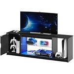 Bestier LED TV Stand for 55/60/65 Inch TV, Gaming Entertainment Center with Cabinet for PS5, Modern TV Console with Adjustable Glass Shelf for Living Room Bedroom, Black Carbon Fiber