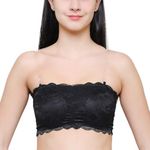 Lotus unique Wire-Free Mid CoverageWomens Lace Padded Wire Free Blouse Style Transparent Strap Tube Top Bra Removable Seamless Padding (Free Size-30 to 34) Black