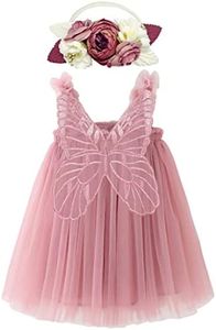 BGFKS Layered Butterfly Tulle Tutu Dress for Baby Girls,Toddler Girl Princess Dress with Flower Headband, Dusty Rose, 12 Months