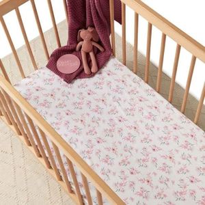 Snuggle Hunny Cot Sheets, Soft Stretchy Organic Cot Sheets. Fitted Cotton Jersey Baby Sheets, Comes in Matching Drawstring Bag - Camille