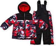 Arctic Quest Boys Ski Jacket and Snowbib Snowsuit Set 2 Piece Zip Up Jacket and Overall Snowsuit Set, Red Camo, 18M