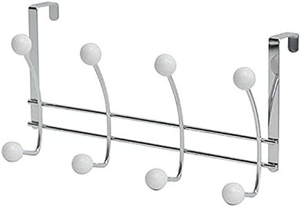 Over The Door Hook Rack Chrome Finish with 8 White Ball Ends