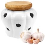 DOERDO White Ceramic Garlic Keeper Jar Container for Food Storage with Lid, Garlic and Ginger Storage Container, 5.1" x 4.3"