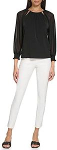 Calvin Klein Women's Knit Long Sleeve Blouse, Black, X-Large