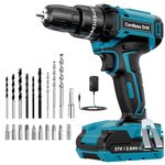 Cordless Drill Driver 21V, LEEIKOO Cordless Hammer Drill, 42N.m Battery Drill, 25+3 Torque Set, 2-Speed, LED Light, 2.0AH Battery, 24PCS Electric Drill Set for Home and Garden DIY Project