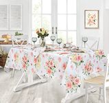 Newbridge Square 52 x 52 Inch Fabric Tablecloth, Marie Yellow and Pink Rose Petal Floral Stain and Wrinkle Resistant Tablecloth for Indoor and Outdoor Dining