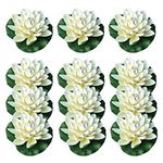 NAVADEAL 12PCS Artificial Floating Foam Lotus Flowers, with Water Lily Pad Ornaments, Ivory White, Perfect for Patio Koi Pond Pool Aquarium Home Garden Wedding Party Holiday Decoration