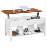 Yaheetech Wooden Lift Top Coffee Table with Hidden Compartment & Open Storage Shelf, Wooden Dining Center Table for Living Room Reception, White/Oak, 41" L