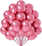 Metallic Pink Balloons 12 inch, 50 Pack Chrome Pink Latex Party Balloons Helium Quality for Birthday Graduation Baby Shower Wedding Bridal Shower Engagement Party Decorations (with Red Ribbon)